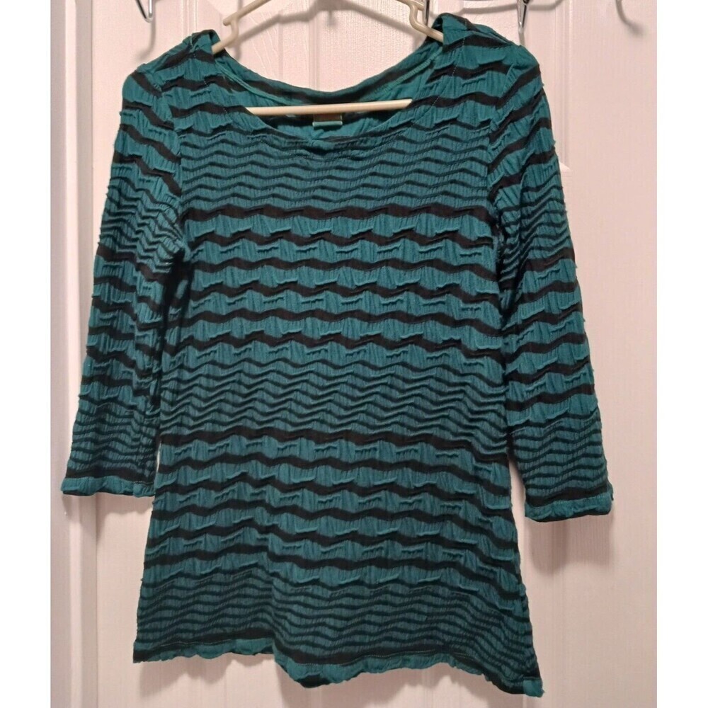 Tianello Tunic Top Knit Striped Jacquard 3/4‎ Sleeve Green Size XS